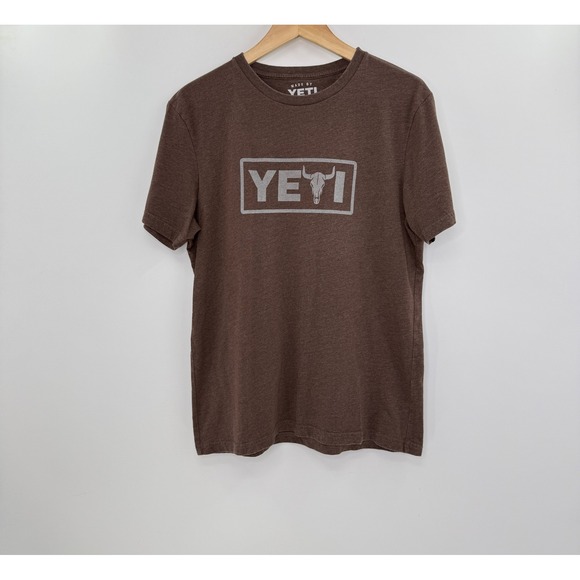 YETI T-Shirt Mens Medium Brown Logo Graphic Short Sleeve Casual Tee - Picture 1 of 7